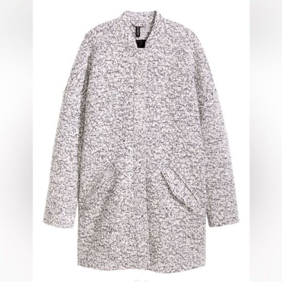H&M 2 Melange Mid length Teddy Coat in Boucle Yarn Grey - Picture 3 of 10